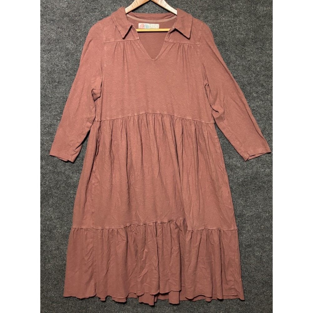 Free People Women XS Midi Dress Mauve Pink FP Beach Tiered Babydoll